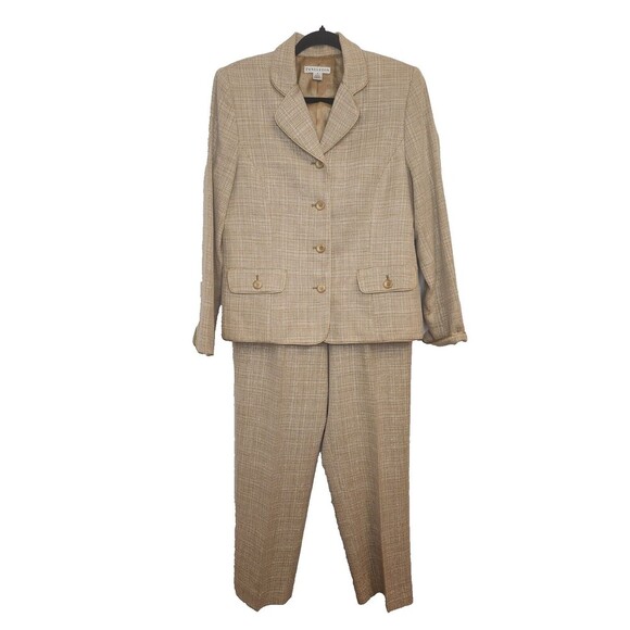Pendleton‎ Vintage Womens Blazer Sz 8 & Pants Sz 12 Cream & Tan Tweed Wool Silk - Picture 1 of 16